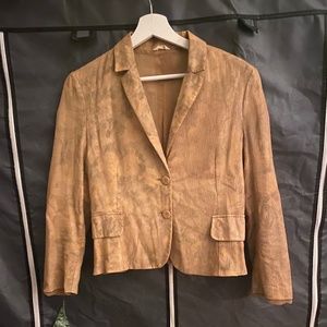 57 T Beige Crepe with Grey Floral Underlay Blazer Sz IT44/ US Med Made in Italy